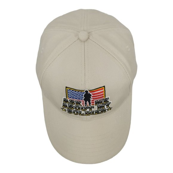 Ask Me About My Soldier Strapback Cap Trucker Baseball Hat Brother In Arms Beige - Picture 10 of 12